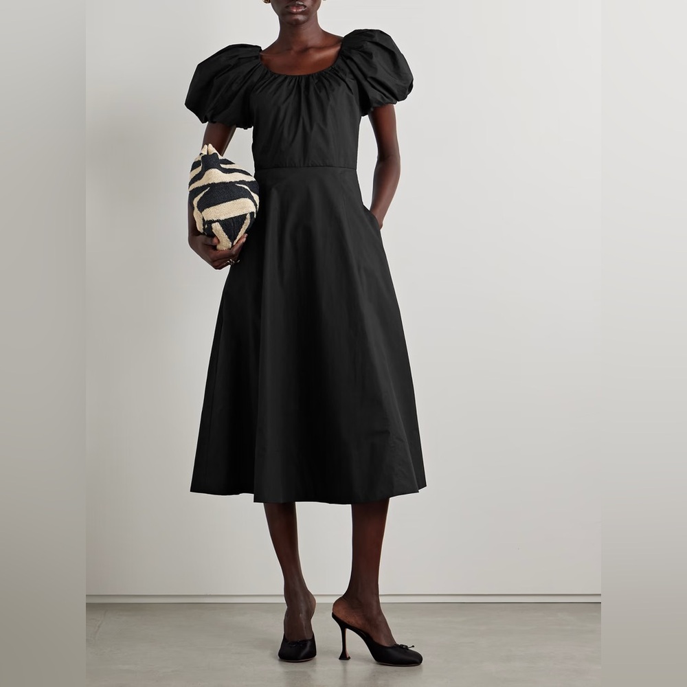 Ulla Johnson Imara Short Sleeve Cotton Midi Dress in Noir NWT